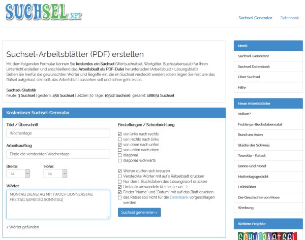 Suchsel online erstellen « Arbeitsblätter Erstellen